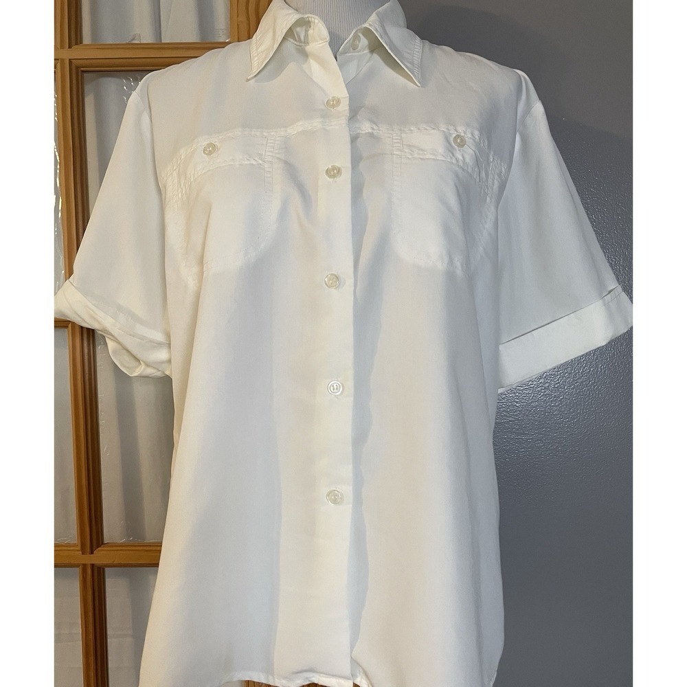 80s Apparenza White Button Blouse Sz L White Polynosic Blend Minimalist Career